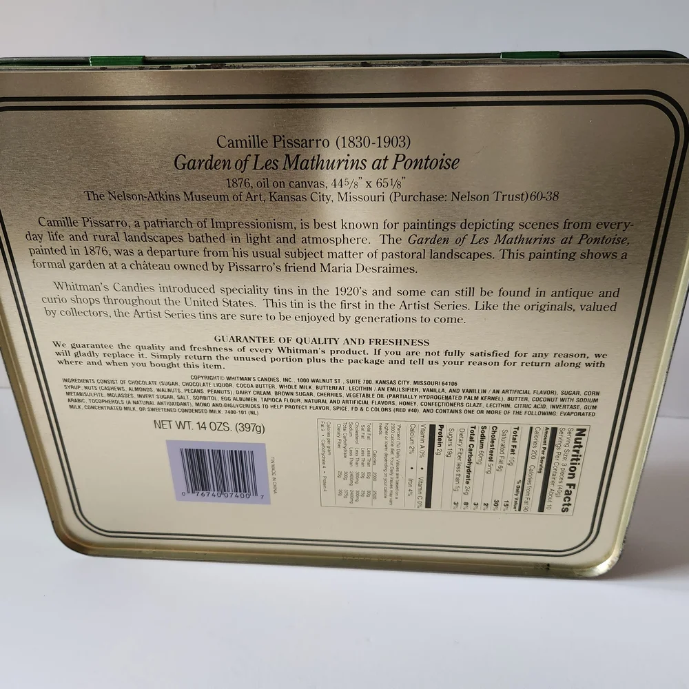 Vintage Whitman's Sampler Tin with Pissaro Graphics and Hinged Lid